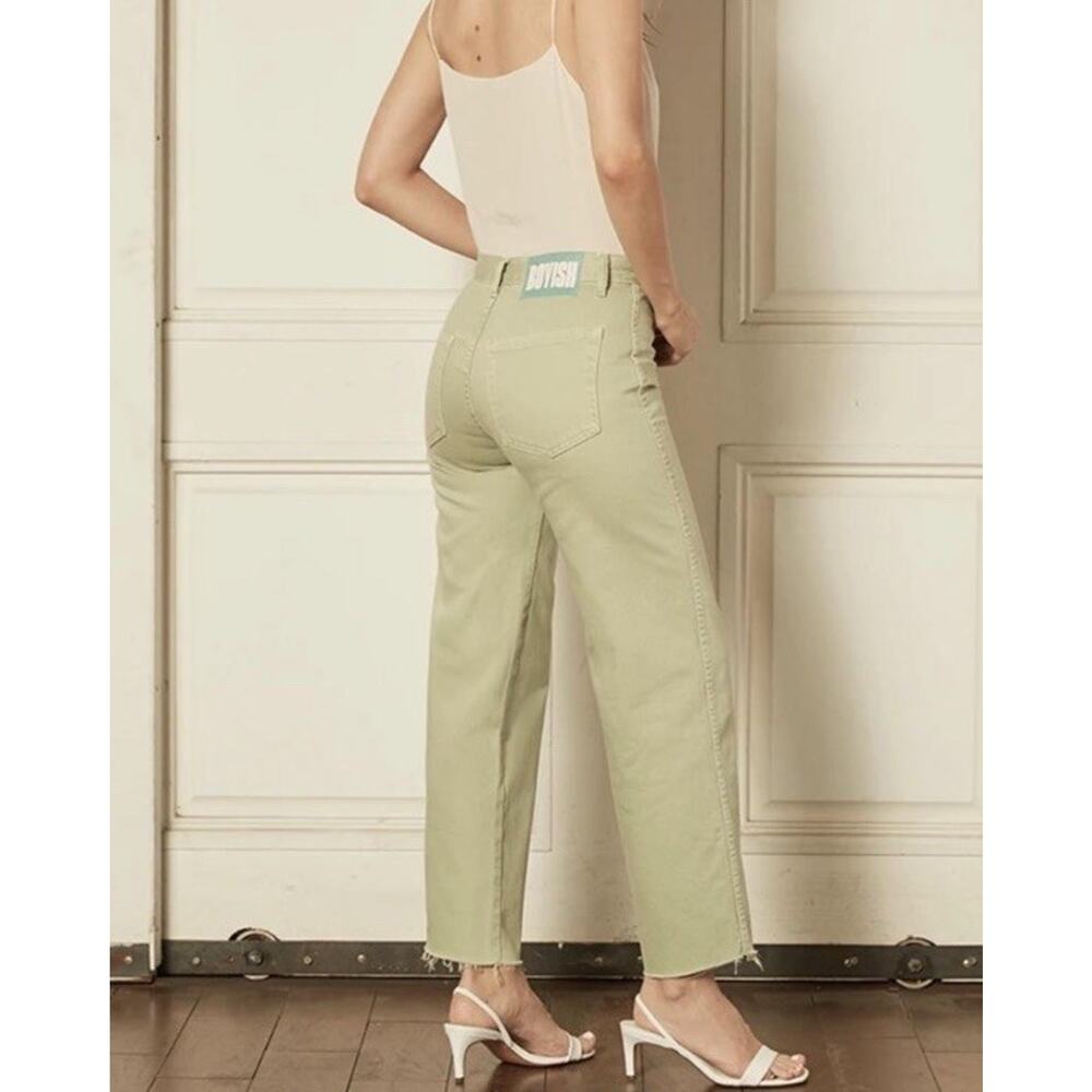Boyish The Kirby High Rise Straight Jeans in El Cielo Green Crop Raw Hem 29 - Picture 4 of 12